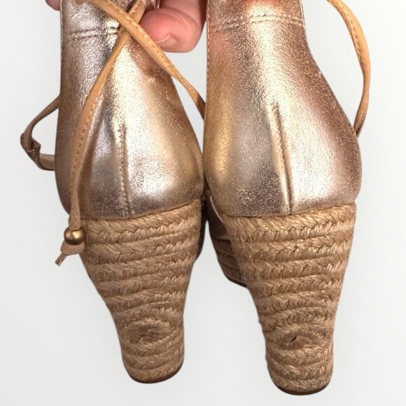 UGG Reagan Metallic Leather Strappy Open Toe Wedge Sandals Sz 10 - Picture 6 of 12